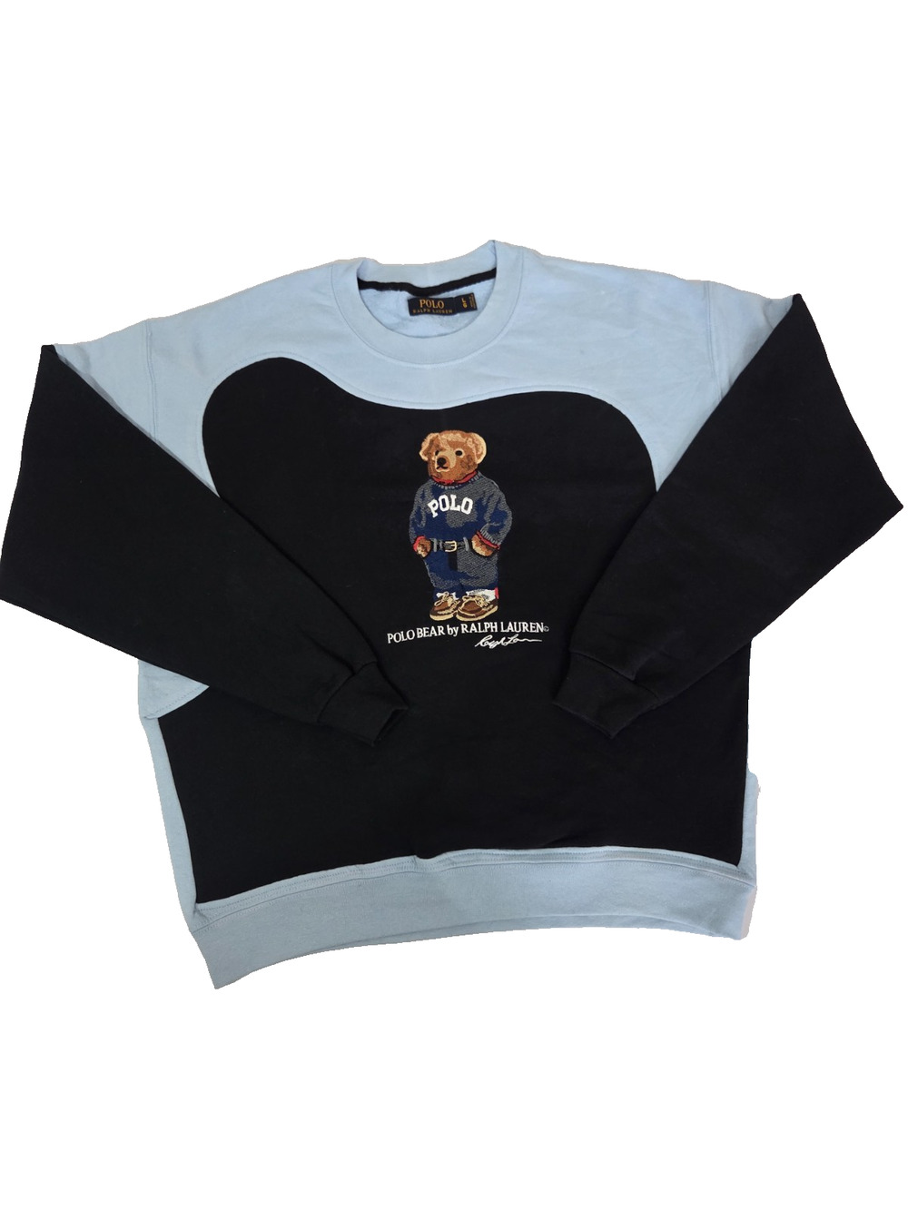 Vintage Polo Reworked Sweatshirt – Unique Upcycled Paneled Jumper – Size L